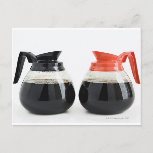 Caf and Decaf Coffee Pots on White Postcard