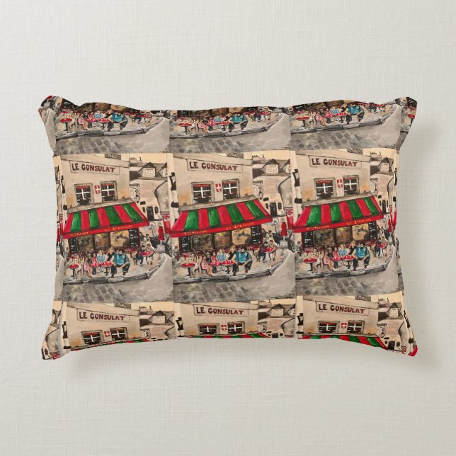 "Cafe at Rue Norvins, Montmarte" Paris Accent Pillow (Front)