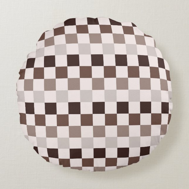 Cafe Au Lait checkerboard pattern Round Pillow (Front)