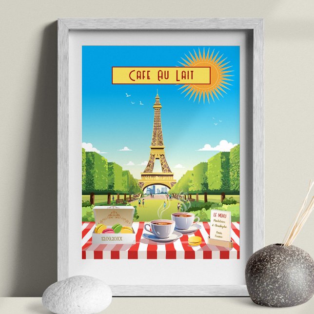 Café Au Lait Parisienne Editable Vintage Holiday Poster (Creator Uploaded)