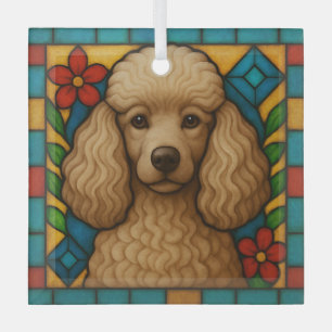 Cafe au Lait Poodle Dog "Stained Glass" Glass Ornament
