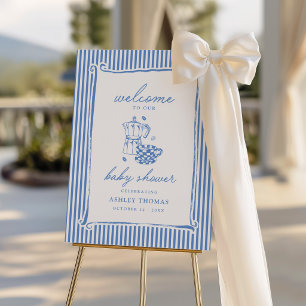 Cafe Baby Shower   Blue Stripe Baby is Brewing Foam Board