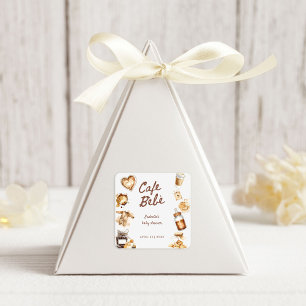 Cafe Bebe Baby Is Brewing Coffee Brown Baby Shower Square Sticker