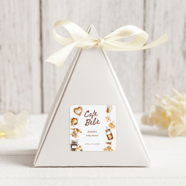 Cafe Bebe Baby Is Brewing Coffee Brown Baby Shower Square Sticker (Creator Uploaded)