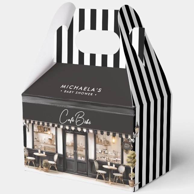 Café Bébé Black & White Paris Baby Shower Favor Boxes (Front)