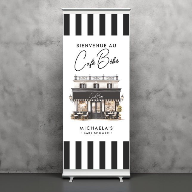 Café Bébé Black & White Paris Baby Shower Welcome Retractable Banner (Creator Uploaded)
