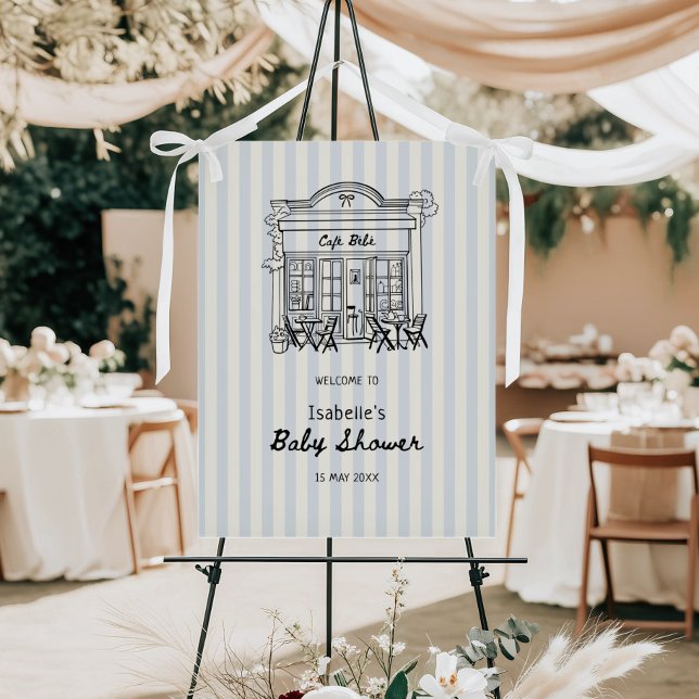 Cafe Bebe Blue Stripes Baby Shower Welcome Foam Board (Creator Uploaded)