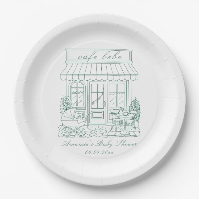 Cafe Bebe Bonjour Baby Shower Paper Plates (Front)
