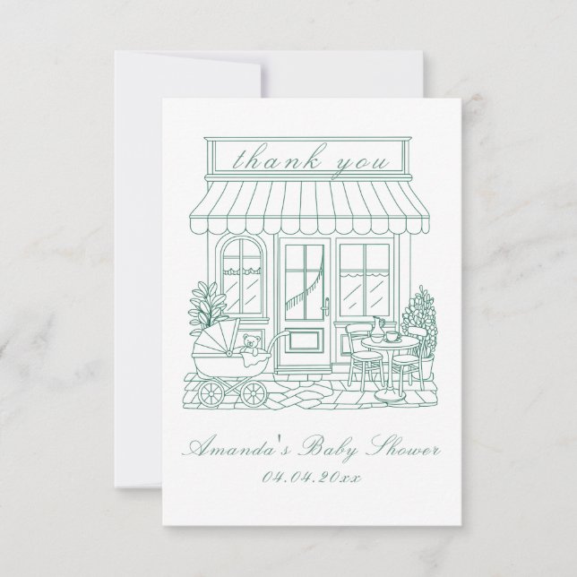 Cafe Bebe Bonjour Baby Shower Thank You Card (Front)