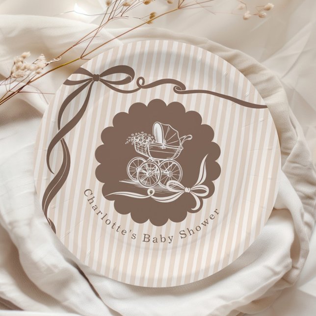 Cafe Bebe Coffee Bow Baby Stroller Baby Shower Paper Plates (Creator Uploaded)