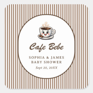 Cafe Bebe Cute Striped Baby Shower Favor Square Sticker