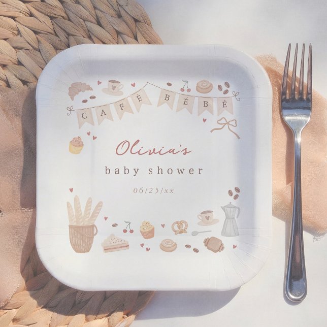 Cafe Bebe French Bakery Watercolor Baby Shower Paper Plates (Creator Uploaded)