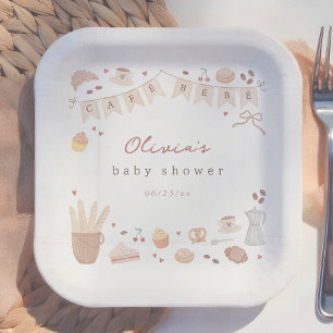 Cafe Bebe French Bakery Watercolor Baby Shower Paper Plates
