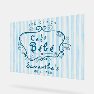 Café Bébé French Blue Boy Baby Shower Welcome Acrylic Sign
