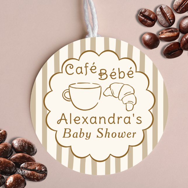 Cafe Bebe French Coffee Personalized Baby Shower Classic Round Sticker (Creator Uploaded)