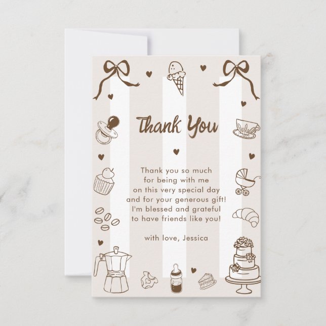 Café Bébé French Hand Drawn Baby Shower Thank You Card (Front)