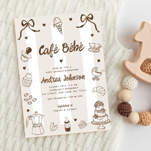 Café Bébé French Hand Drawn Coffee Baby Shower Invitation