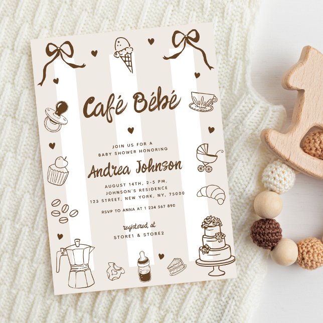 Café Bébé French Hand Drawn Coffee Baby Shower Invitation (Creator Uploaded)
