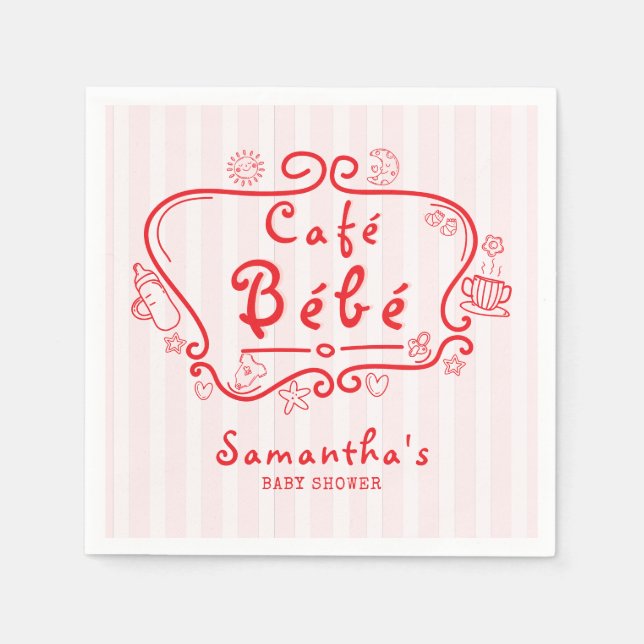 Café Bébé French Modern Pink Red Girl Baby Shower Napkins (Front)