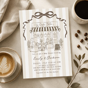 Cafe Bebe Gender Neutral Brown Baby Shower Invitation