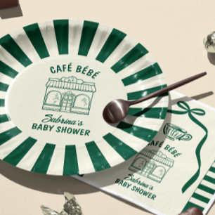 CAFÉ BÉBÉ GREEN COFFEE Baby Shower Paper Plates