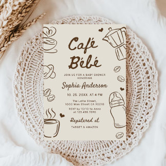 Cafe Bebe Hand Drawn Coffee Baby Shower Invitation