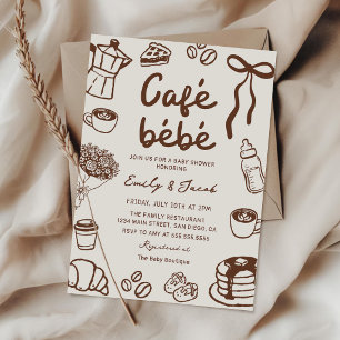 Cafe Bebe Hand Drawn Coffee Baby Shower Invitation