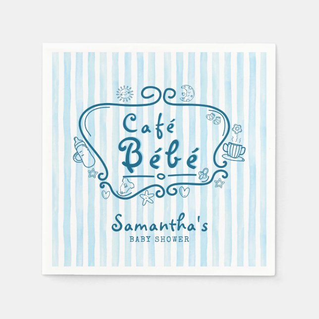 Café Bébé Modern French Blue Boy Baby Shower Napkins (Front)