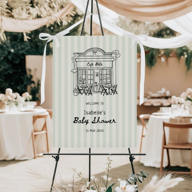 Cafe Bebe Sage Stripes Baby Shower Welcome Foam Board (Creator Uploaded)
