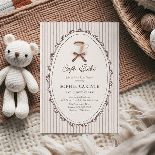 Cafe Bebe Vintage Stripes Coffee Baby Shower Invitation