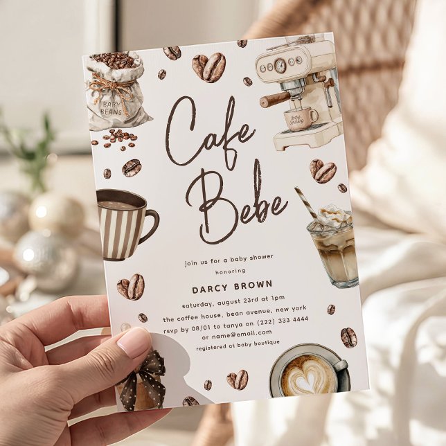 Cafe Bebe' Watercolor Coffee Baby Shower Invitation (Creator Uploaded)