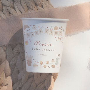 Cafe Bebe Watercolor Hand Drawn Baby Shower Paper Cups