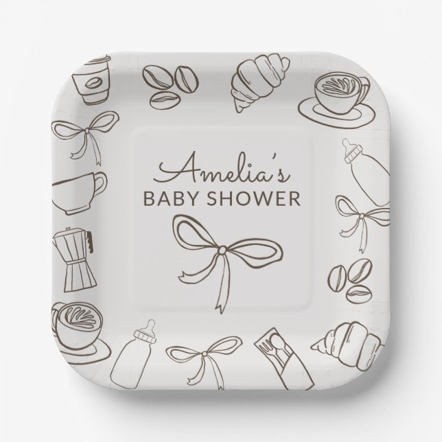 Cafe Bebe Whimsical Bow Baby Shower  Paper Plates (Front)