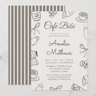 Cafe Bebe Whimsical Coffee & Bow Baby Shower Invitation