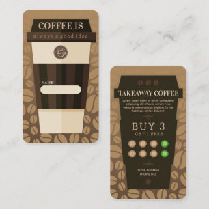 Café Brown Coffee Shop Loyalty Card with Hand-Draw