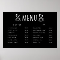 Cafe Cafeteria Price Menu Custom Printed Poster