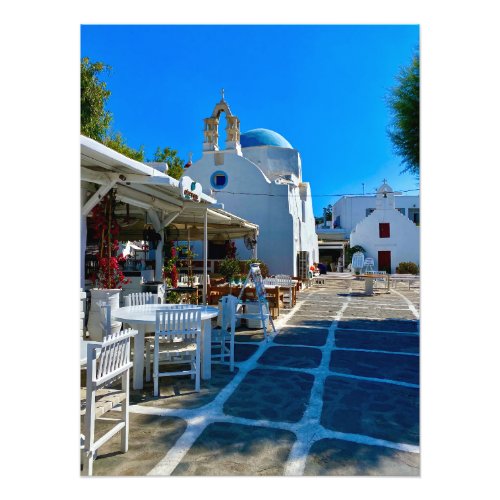 Cafe  Church in Mykonos Greece Photo Print