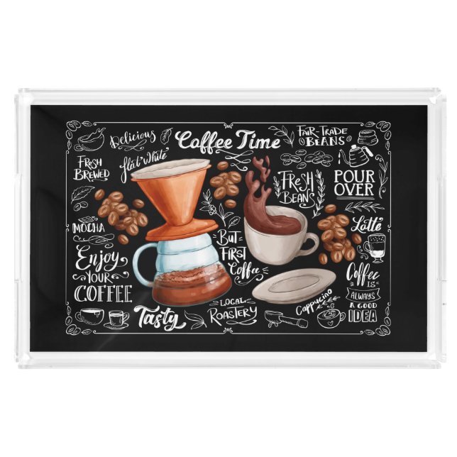 Café Coffee Collage Acrylic Tray (Front)