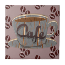 Cafe Coffee Cup and Coffee Beans Ceramic Tile