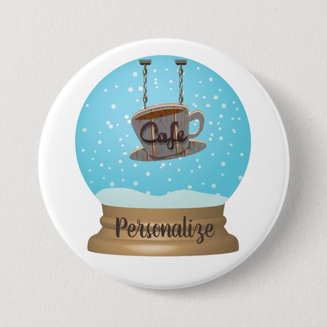 Cafe coffee cup sign snow globe button (Front)