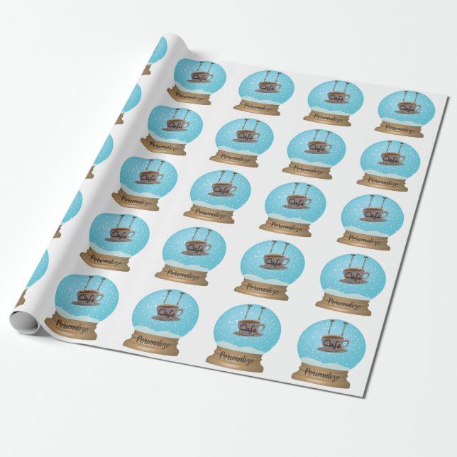 Cafe coffee sign snow globe wrapping paper (Unrolled)