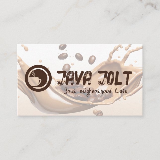 Cafe Cup Logo | Coffee Beans Splash Business Card (Front)