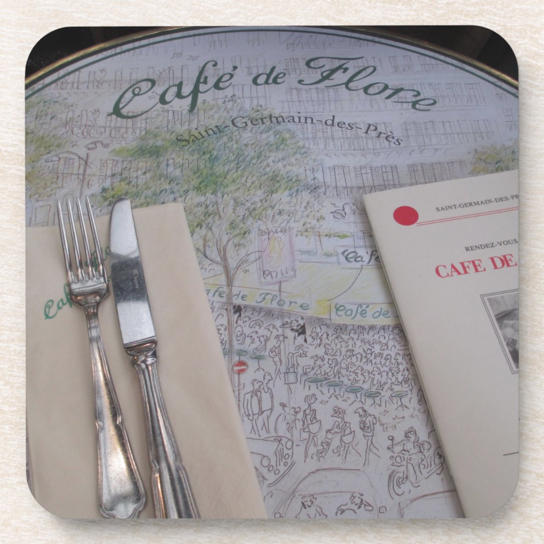 Cafe de Flore, Paris, France - Place Setting, Menu Coaster | Zazzle