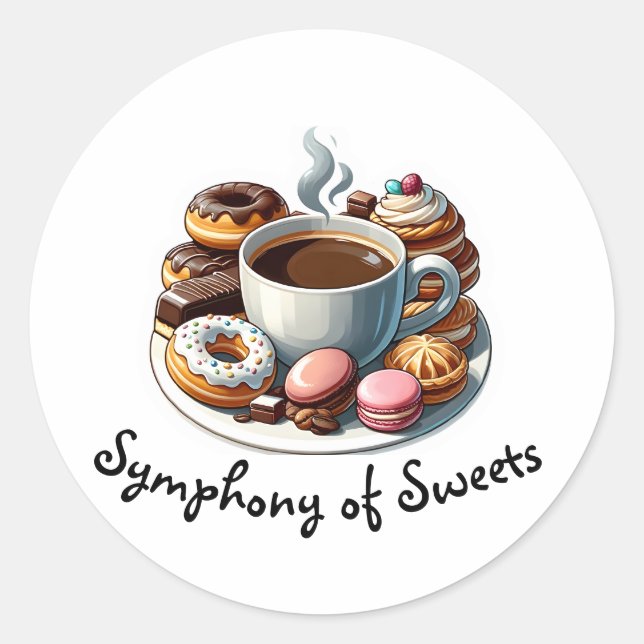 Café Delights: A Symphony of Sweets Classic Round Sticker (Front)
