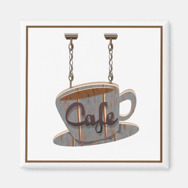 Cafe diner sign coffee shop wood hanging sign magnet (Front)
