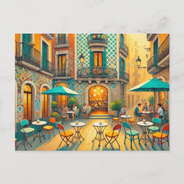 Cafe in Barcelona Spain Postcard (Front)