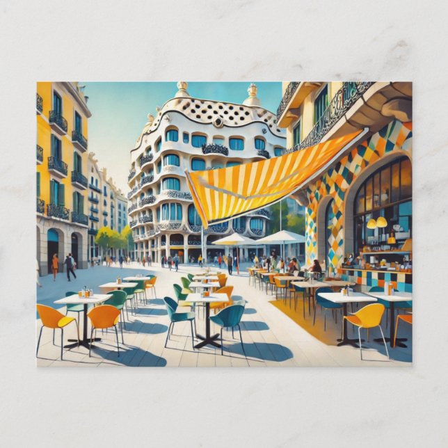 Cafe in Barcelona Spain Postcard (Front)