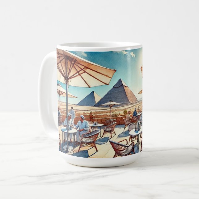 Cafe in Cairo Egypt Giza Pyramids Coffee Mug (Front Left)