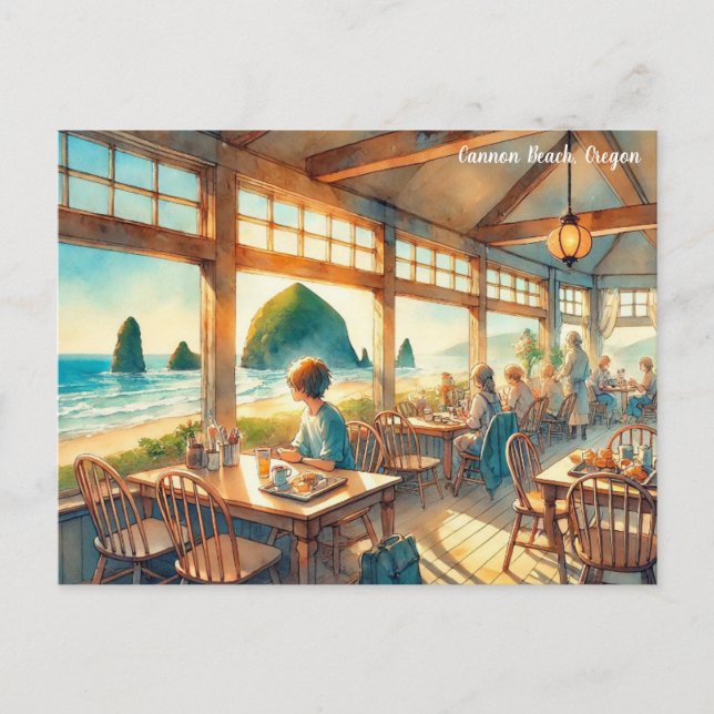 Cafe in Cannon Beach Oregon Travel Postcard (Front)
