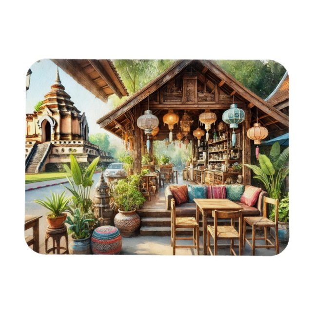 Cafe in Chiang Mai Wat Chedi Luang Magnet (Horizontal)
